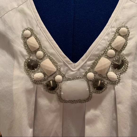 Michael Kors White Jeweled Neckline Cap Sleeve Top - Picture 3 of 5